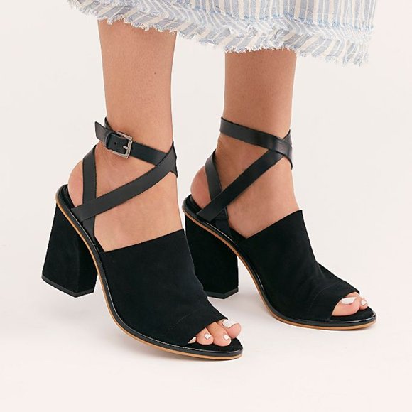 Free People Shoes - Black Suede Leather Strappy Heeled Sandals